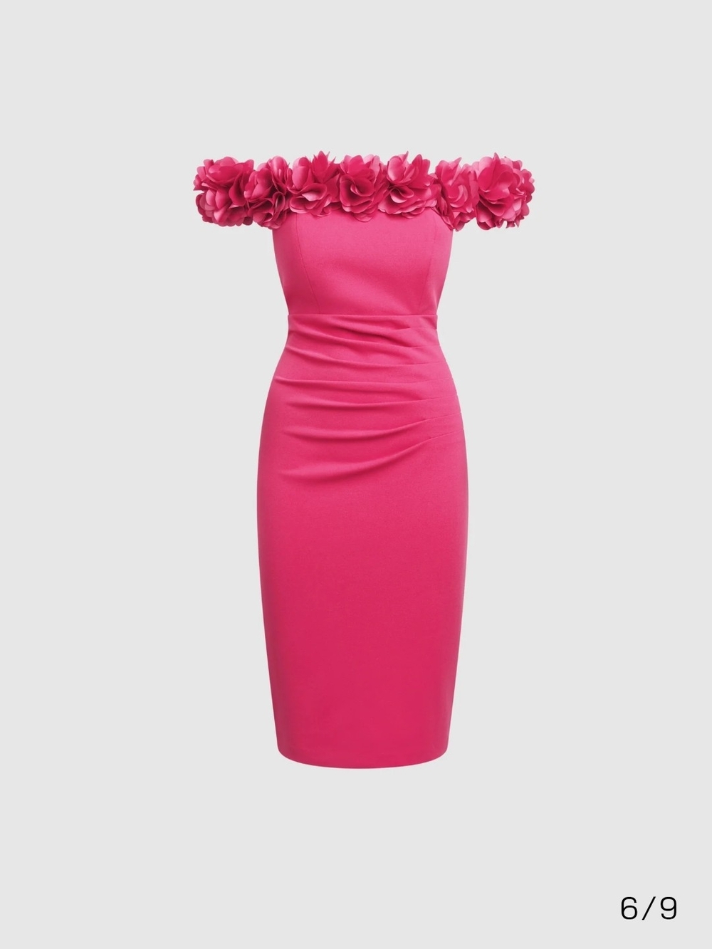 Strapless Floral Trim Sheath Dress in Hot Pink